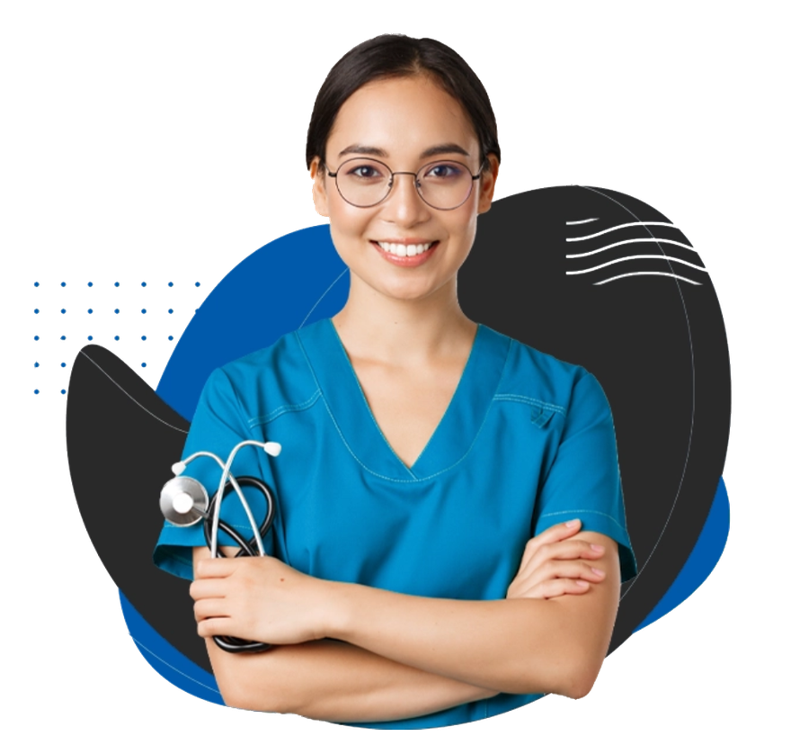Smiling nurse in scrubs with a stethoscope